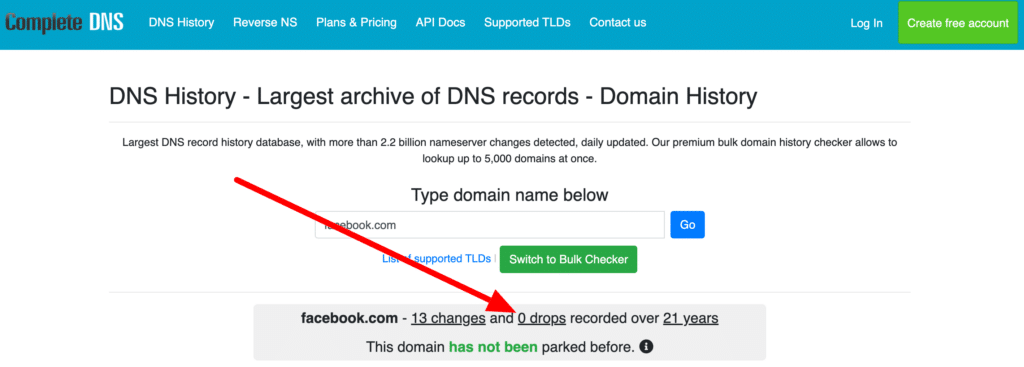 In the above example, we can see Facebook.com is a non drop domain as it was never dropped from the registry.